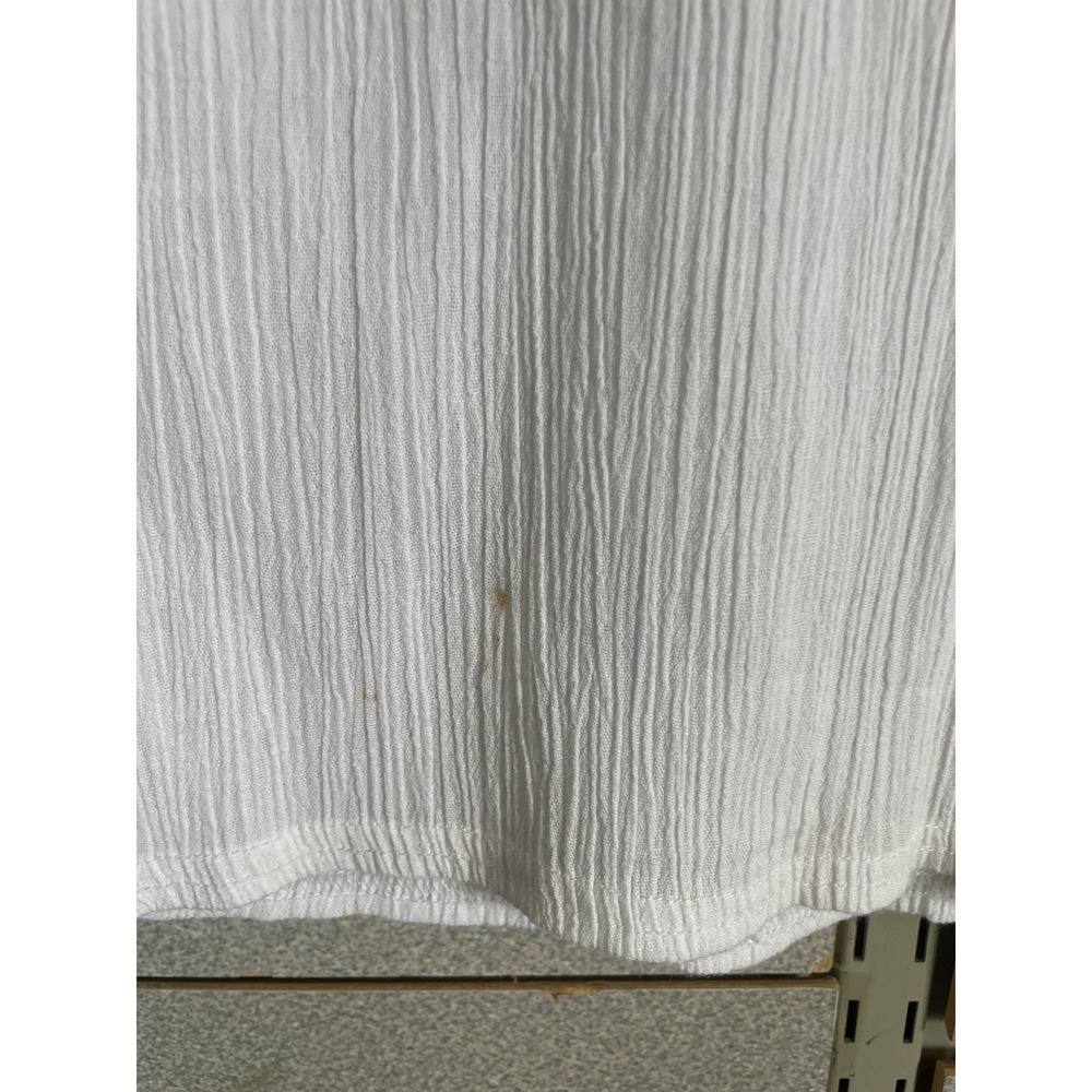 D & Co Denim And Company White W/tan Embroidery Neck Tassels Ribbed Short Sleeve - Picture 5 of 7